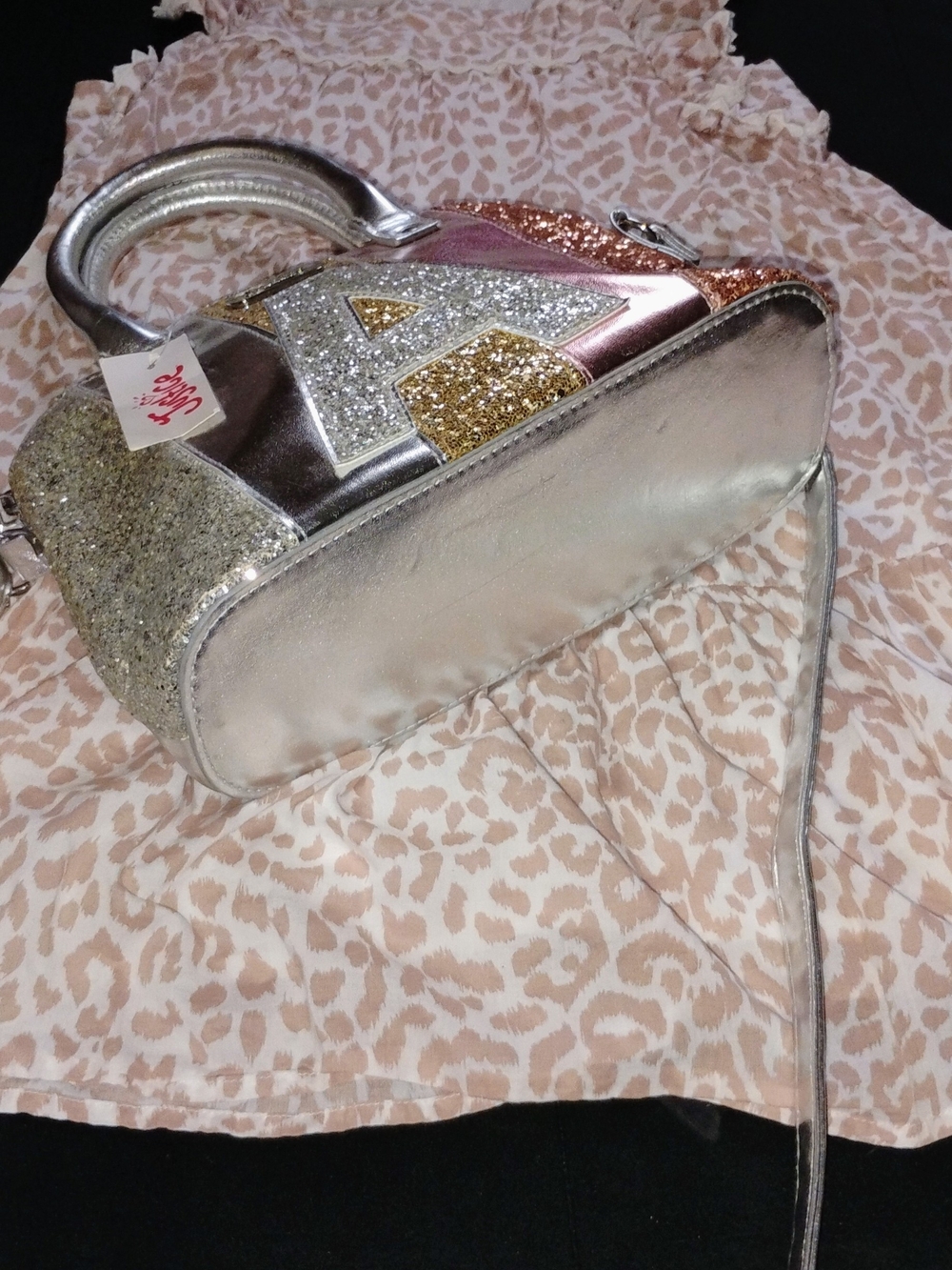 Girls Metallic Silver Glitter Letter Mini Handbag